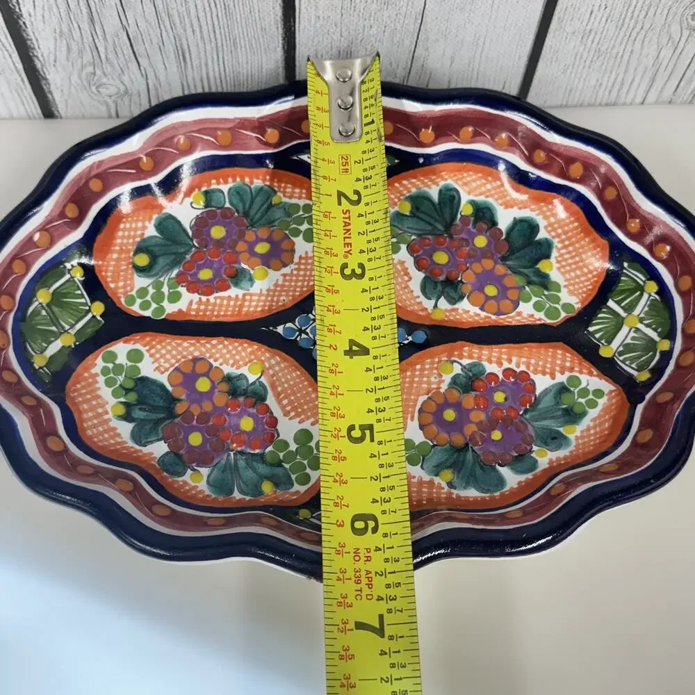 Talavera Ceramic Oval Bowl 9.25” x 6.5” Wall Hanging Signed Art Home Decor